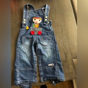 Vintage Wow! Kids Denim Overalls – 3D Fishing Doll Embroidery Boat Scene 24-30M